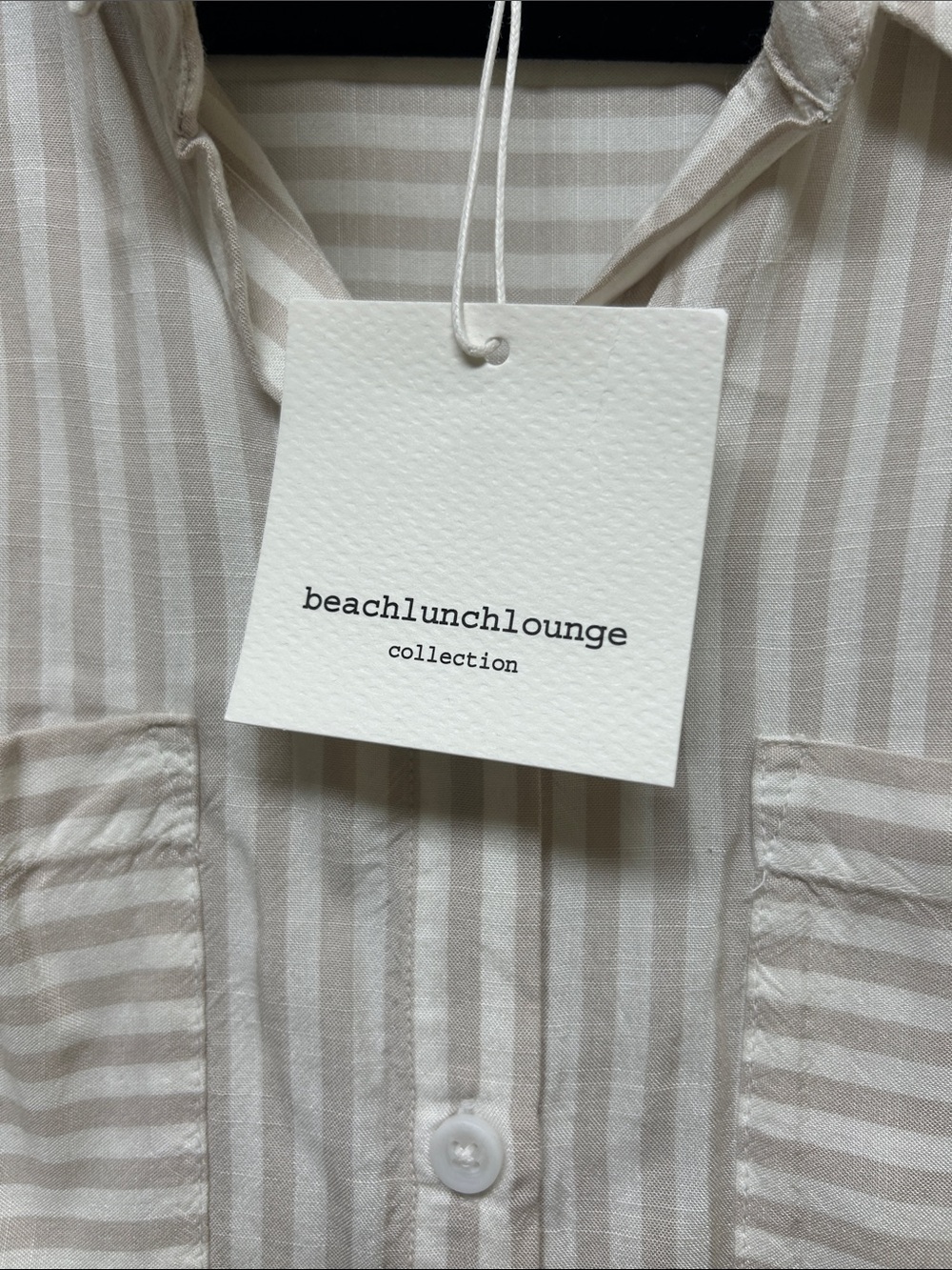 beachlunchlounge Beige and White Striped Short-Sleeve Button-Up Shirt - Picture 4 of 6